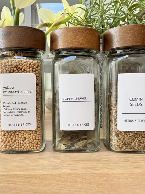 Spice & Herb Jar Labels - Water and Oil Resistant - Set of 50 or 75 - 3 Styles